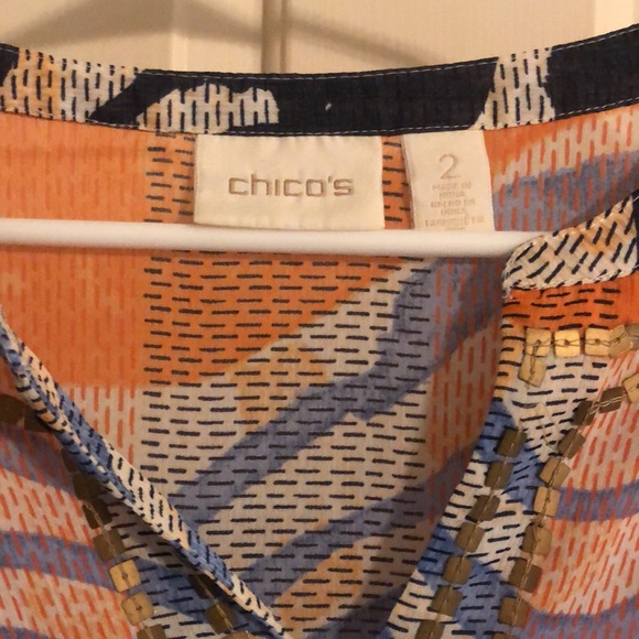 Chico’s Semi-Sheer Half-Sleeve Abstract Multi-Color Tunic - Picture 2 of 4